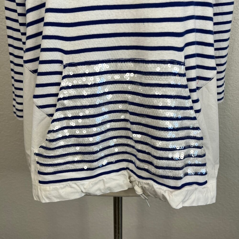 Bogner Size 8 M Top Blue White Striped Long Sleeve Sequined Pocket Casual - Picture 3 of 12